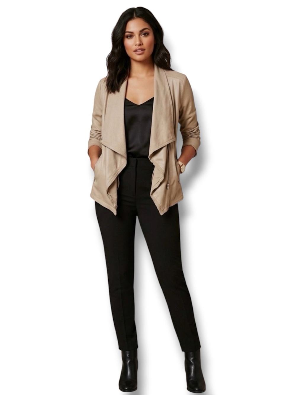 Forever 21 Contemporary Drape Front Moto Jacket Beige Large